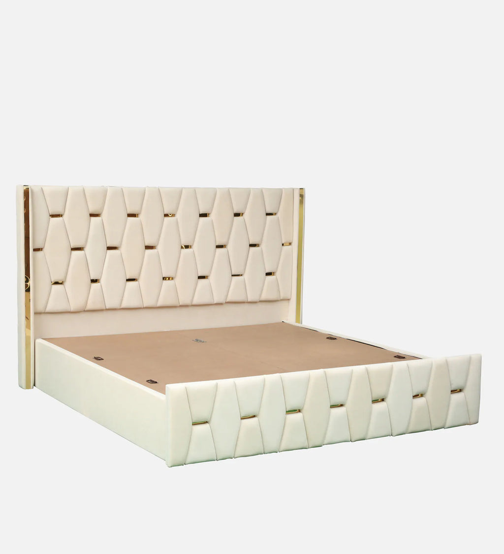 Velvet Upholstered Bed In White color With Box Storage