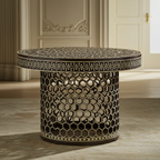 Aromex Handcrafted Inlaid Bone and Wood Round Side Table