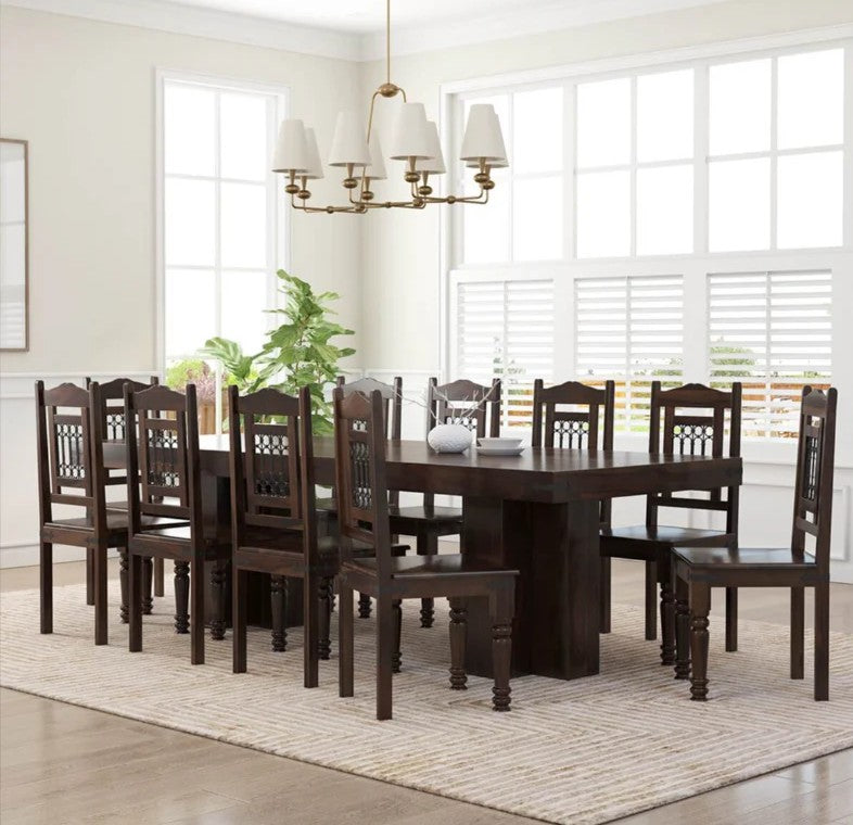 FeastAura Classic Solid Wood Double Pedestal Dining Table Set