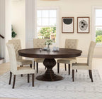 FeastLine Rustic Solid Wood Pedestal Round Dining Table Chair Set