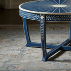 Aromex Decorative Blue Round Coffee Table with Intricate White Inlay