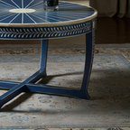 Aromex Decorative Blue Round Coffee Table with Intricate White Inlay