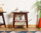 Boston solid wood rattan side table with one drawer