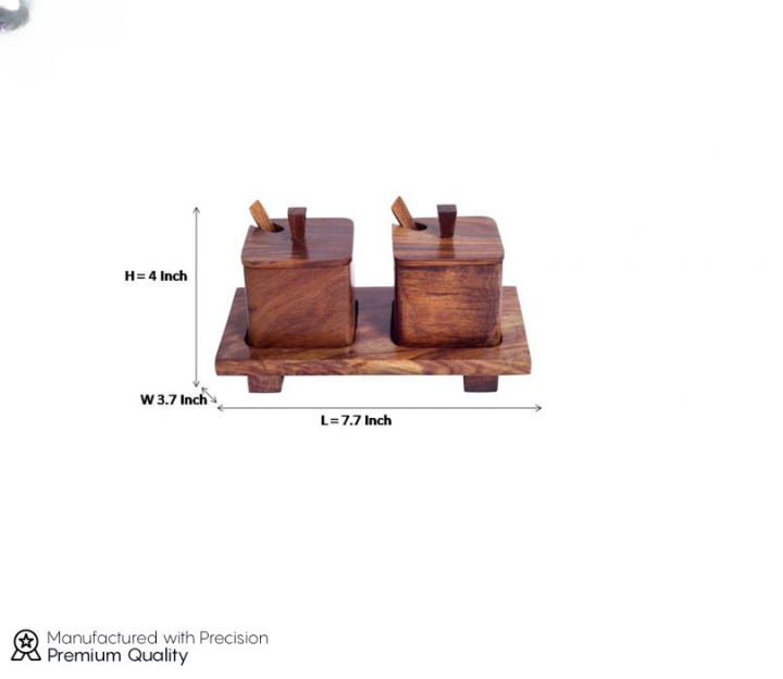 Brown Set of 2 Handcarved Wooden Jars