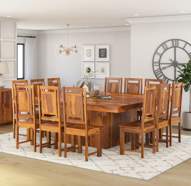 DineCrest Harmony Solid Wood Square Pedestal Dining Room Table Set