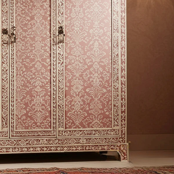 SpaceWoven Handcrafted Wooden Wardrobe with Floral Inlay Design | Luxury Handmade Wardrobe