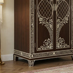SpaceWoven Wooden Wardrobe with Intricate Floral Inlay | Luxury Handmade Wardrobe