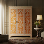 SpaceWoven Handcrafted Wooden Wardrobe with Floral Inlay | Luxury Handmade Wardrobe