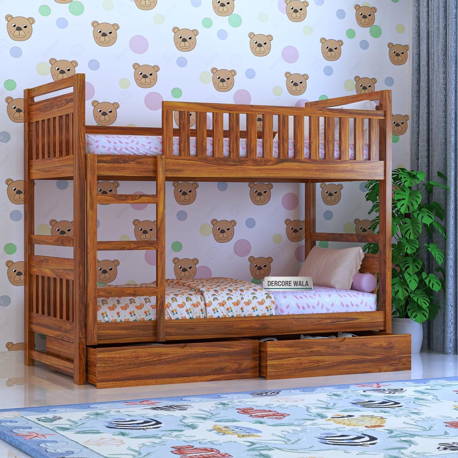 Timblyn Solid Sheesham Wood Bunk Bed (Drawer Storage)