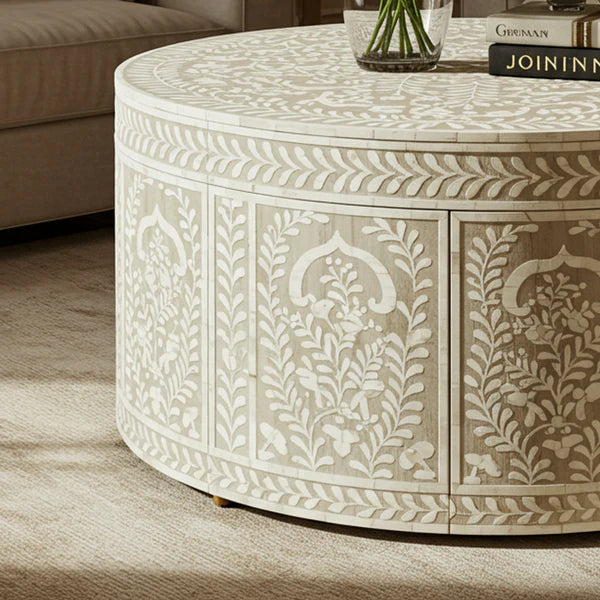 Aromex Handcrafted Bone Inlay Round Coffee Table