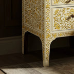 Sideva Handcrafted Floral Inlaid Wooden Nightstand | Luxury Handmade Bedside Table