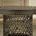Aromex Handcrafted Inlaid Bone and Wood Round Side Table