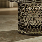 Aromex Handcrafted Inlaid Bone and Wood Round Side Table