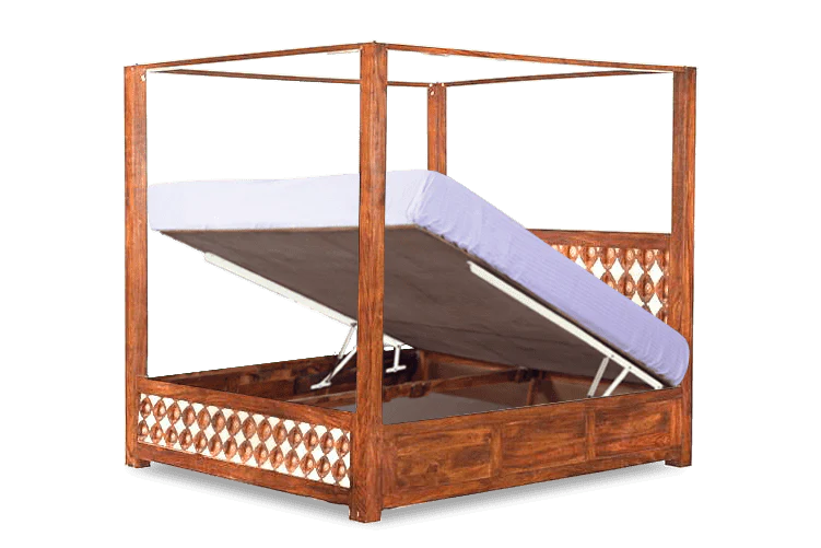 Solid Wood Luxury Poster Bed with Hydraulic Storage