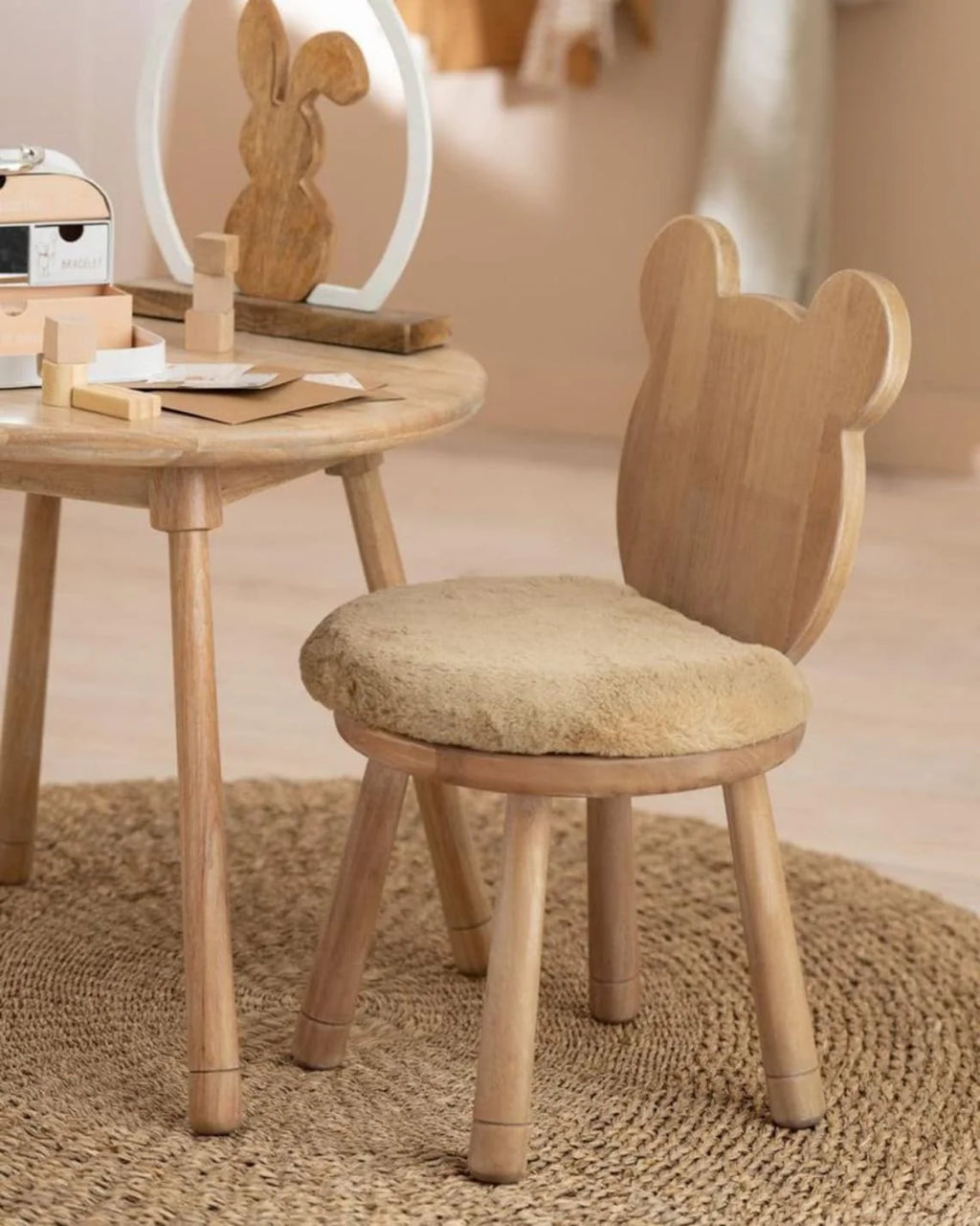 Kid's Fluffy Bear Wooden Chair