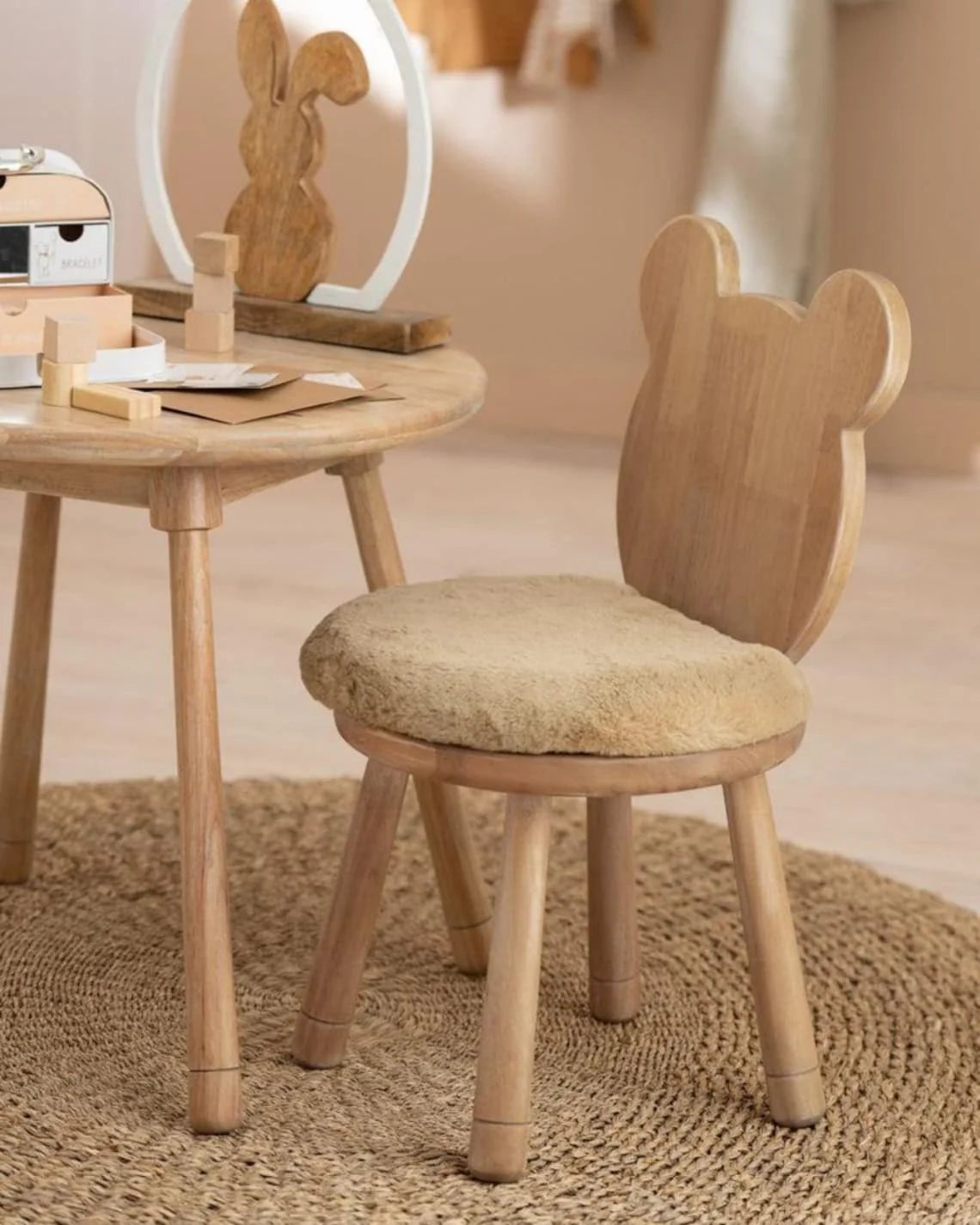 Kid's Fluffy Bear Wooden Chair