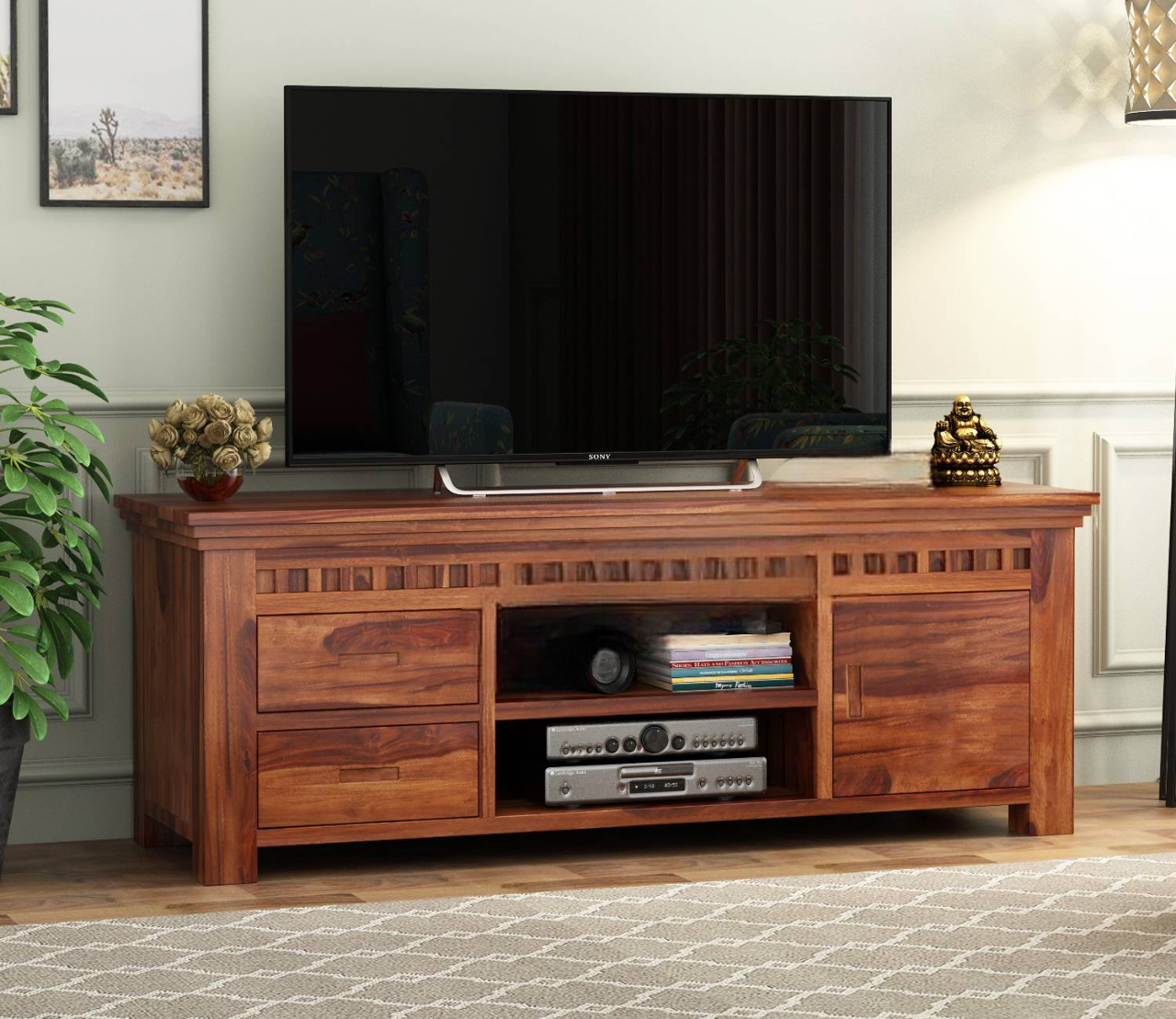Adolph Sheesham Wood Tv Unit with Open & Close Storage