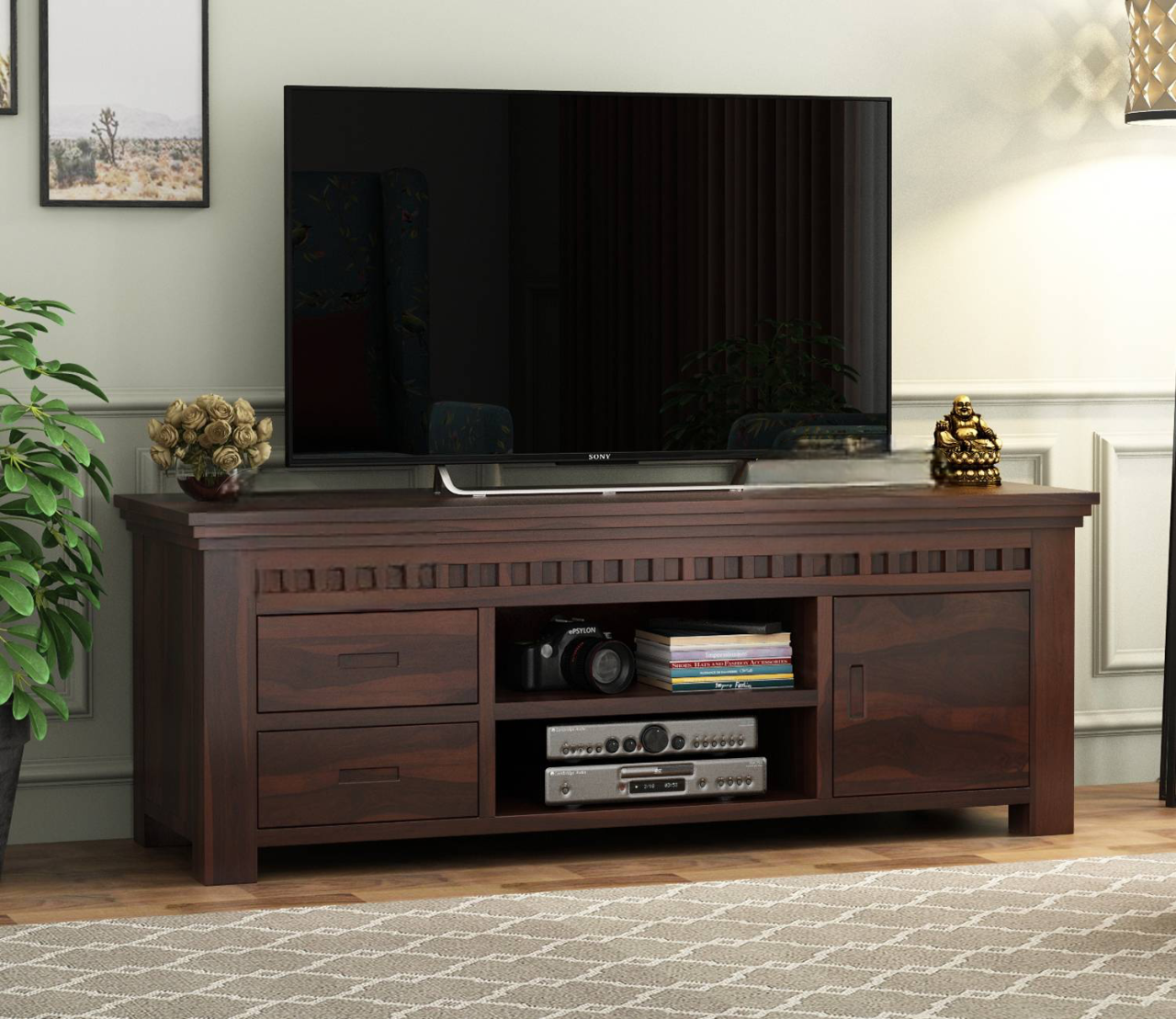 Adolph Sheesham Wood Tv Unit with Open & Close Storage