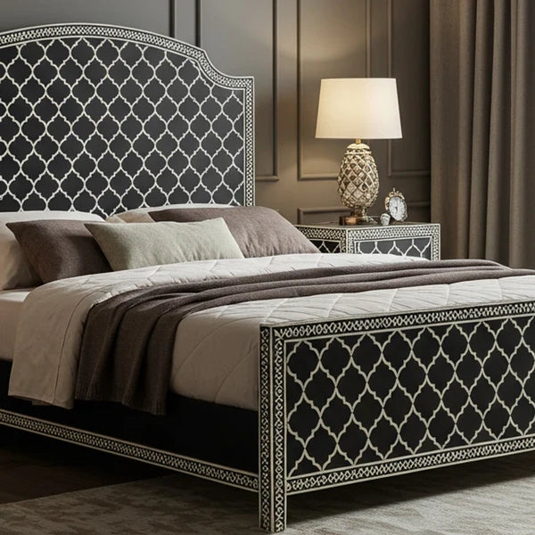 MoonRest Luxury Black and White Patterned Upholstered Bed