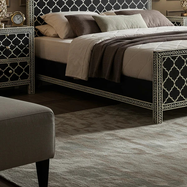 MoonRest Luxury Black and White Patterned Upholstered Bed