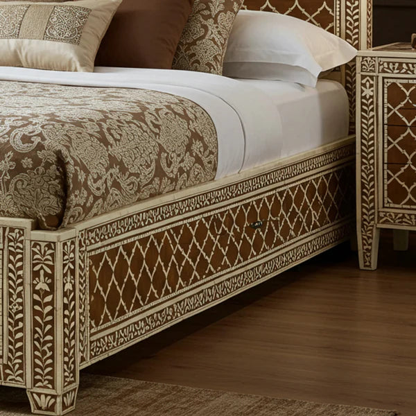 MoonRest Luxury Brown and Ivory Inlaid Bed
