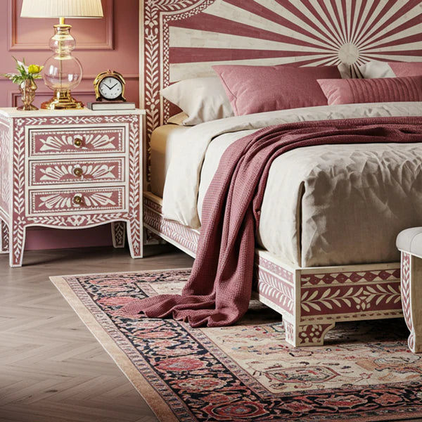 MoonRest Luxury Hand-Painted Wooden Bed & Nightstand Set