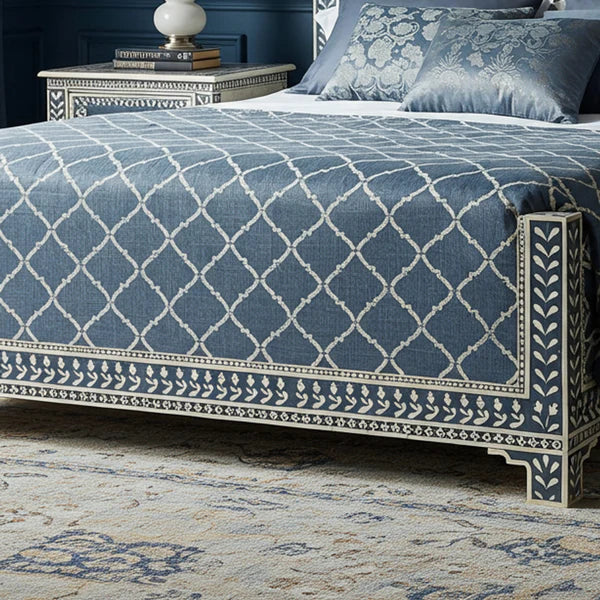 MoonRest Luxury Handcrafted Blue Bone Inlay King Bed