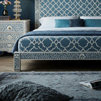 MoonRest Luxury Handcrafted Blue Patterned Bed with Matching Nightstands