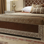 MoonRest Luxury Handcrafted Brown Inlay Bed with Ornate Headboard