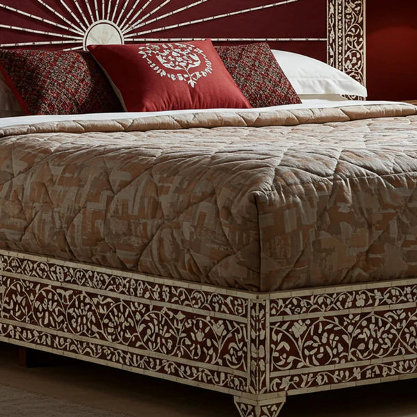MoonRest Luxury Handcrafted Inlaid Wood Bed with Ornate Headboard
