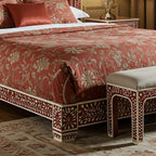 MoonRest Luxury Handcrafted Red Bone Inlay King Bed with Matching Nightstands