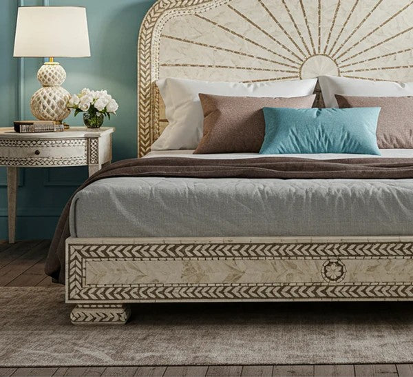 MoonRest Luxury Carved King Bed Frame with Matching Nightstands