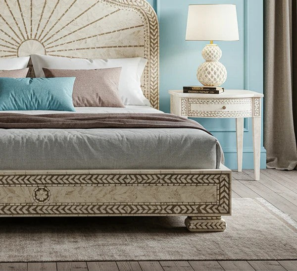 MoonRest Luxury Carved King Bed Frame with Matching Nightstands