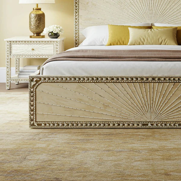 MoonRest Luxury Sunburst Carved Bed with Matching Nightstands