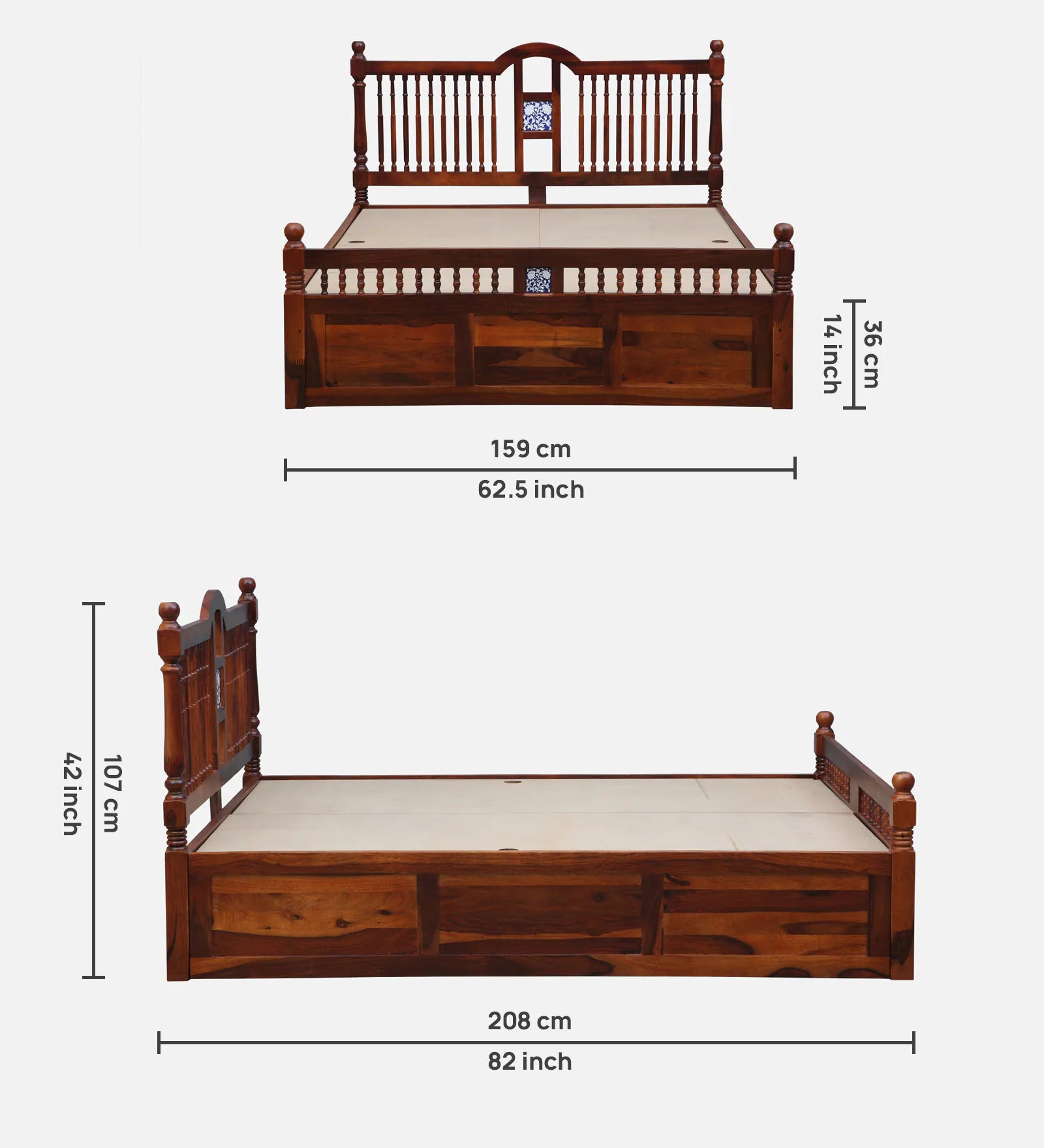 Traditional Indian Bed with Box Storage