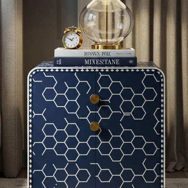 Sideva Navy Blue Geometric Patterned Nightstand