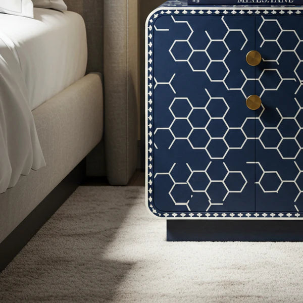 Sideva Navy Blue Geometric Patterned Nightstand