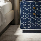 Sideva Navy Blue Geometric Patterned Nightstand