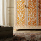 SpaceWoven Handcrafted Wooden Wardrobe with Floral Inlay | Luxury Handmade Wardrobe