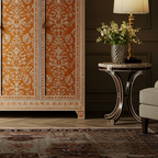 SpaceWoven Handcrafted Wooden Wardrobe with Floral Inlay | Luxury Handmade Wardrobe