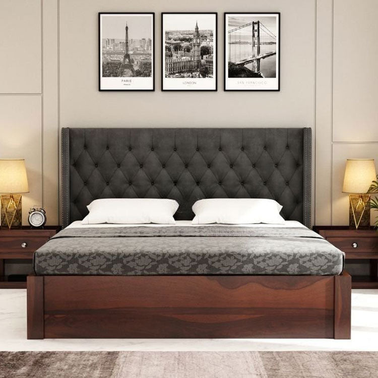 Bed Solid Wood Upholstered Bed With Hydraulic Storage