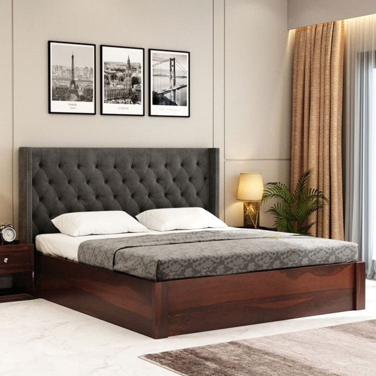 Bed Solid Wood Upholstered Bed With Hydraulic Storage