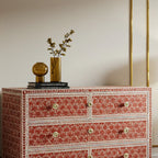 Woodoryn Red and White Patterned Wooden Chest of Drawers