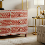 Woodoryn Red and White Patterned Wooden Chest of Drawers