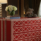 Woodoryn Red Decorative Wooden Chest of Drawers with Inlay Pattern