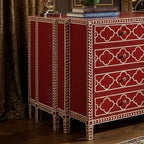 Woodoryn Red Decorative Wooden Chest of Drawers with Inlay Pattern