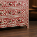 Woodoryn Red Floral Bone Inlay Wooden Chest of Drawers