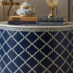 Aromex Round Navy Blue Patterned Accent Table