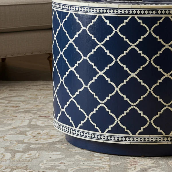 Aromex Round Navy Blue Patterned Accent Table