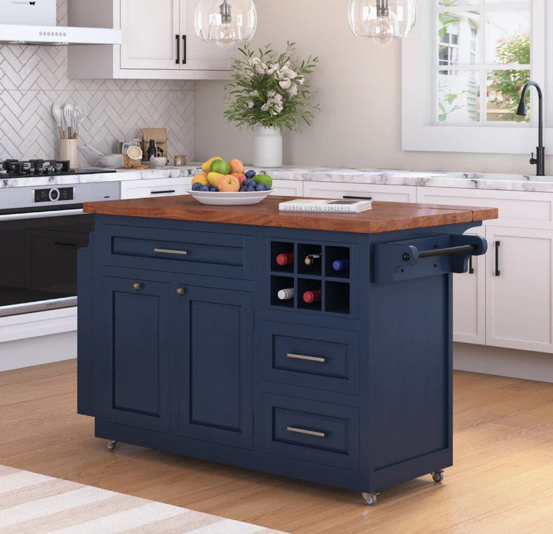 CookCrest Butcher Block Drop Leaf Kitchen Island Carts with Trash bin